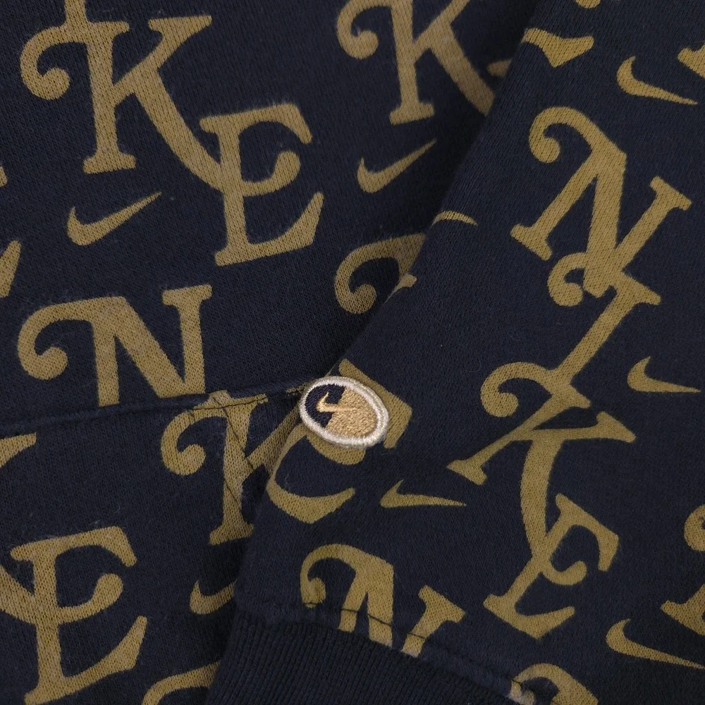 Nike Hoodie Mens Medium AOP Sweatshirt Fleece Sportswear Black Gold Monogram